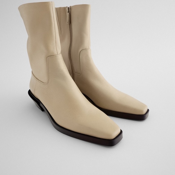 Zara Western Style Leather Ankle Boots - Picture 1 of 6